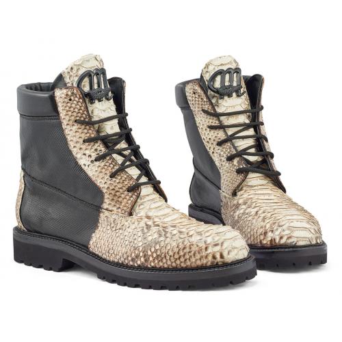 Mauri 4949/1 Black / Natural Genuine Python / Karung Ankle Boots.